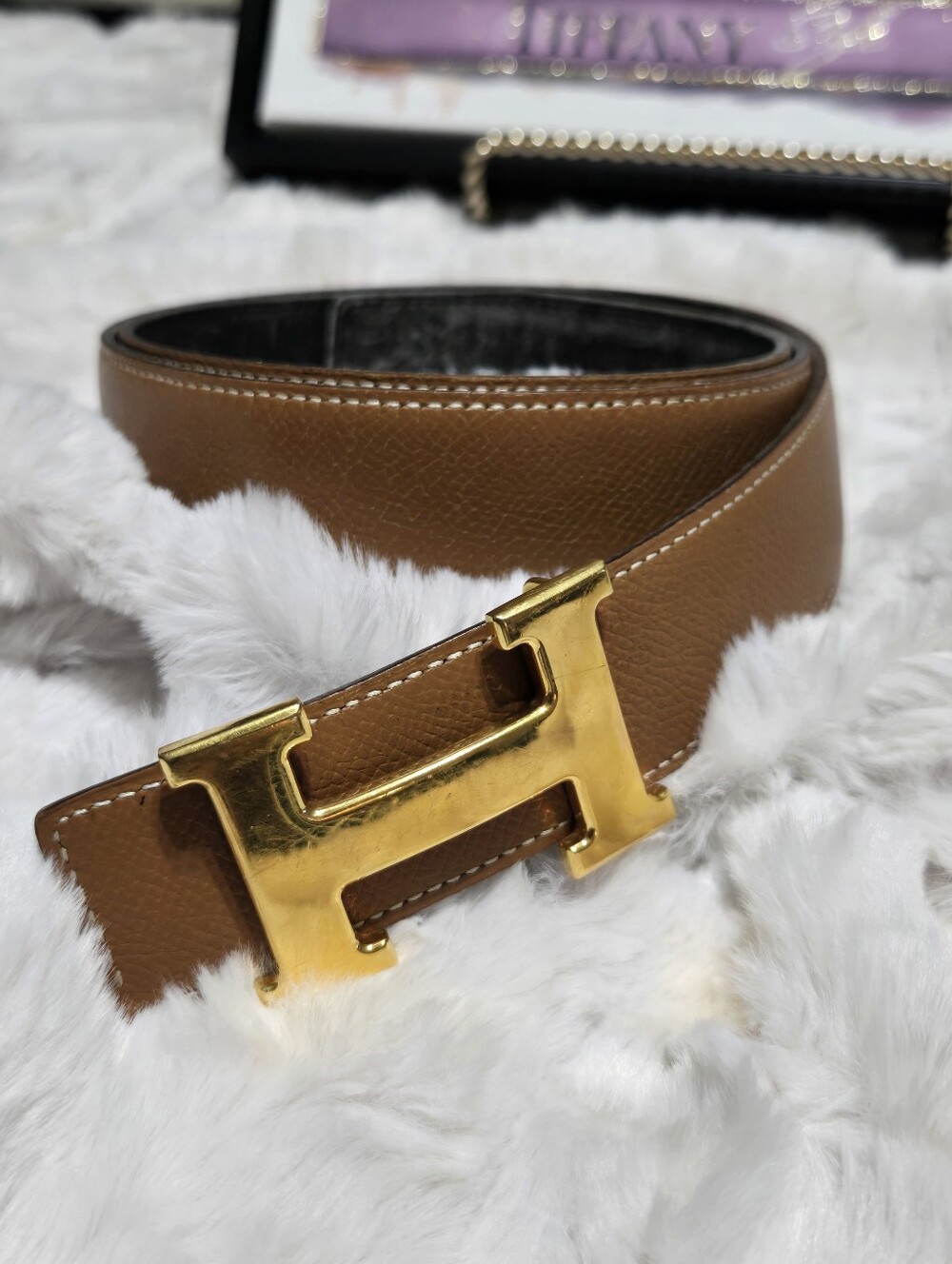 HERMES BELT WITH “H” BUCKLE IN GOLD METAL CAMEL SIZE 90/36
